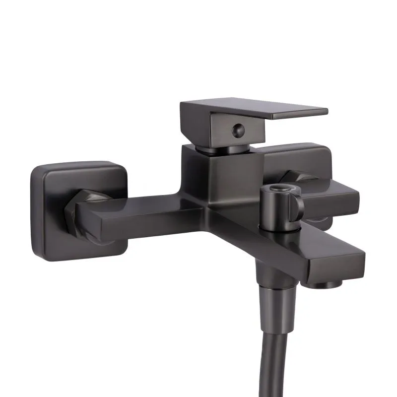 Смеситель для ванны Qtap Gemini QTGEM259GMB45684 с душевым гарнитуром латунь 181х196х107 мм Gunmetal Black PVD