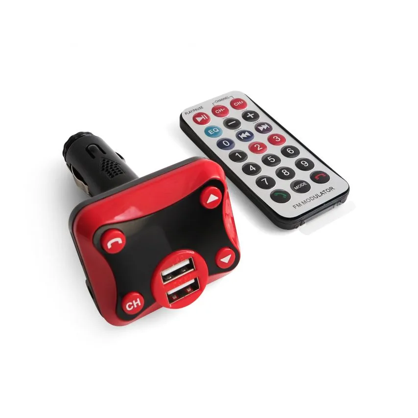 FM-трансмітер KCB Bluetooth пластик чорний/червоний 4 порти USB mini-jack