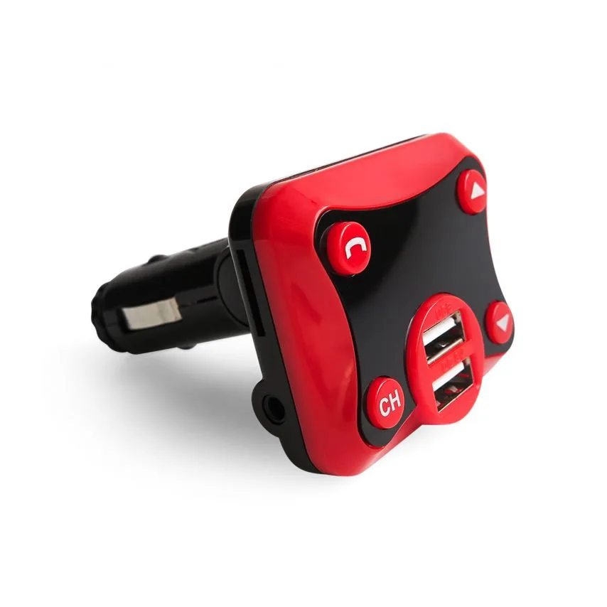 FM-трансмітер KCB Bluetooth пластик чорний/червоний 4 порти USB mini-jack