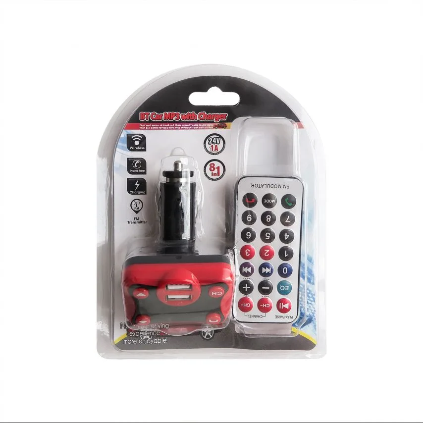 FM-трансмітер KCB Bluetooth пластик чорний/червоний 4 порти USB mini-jack
