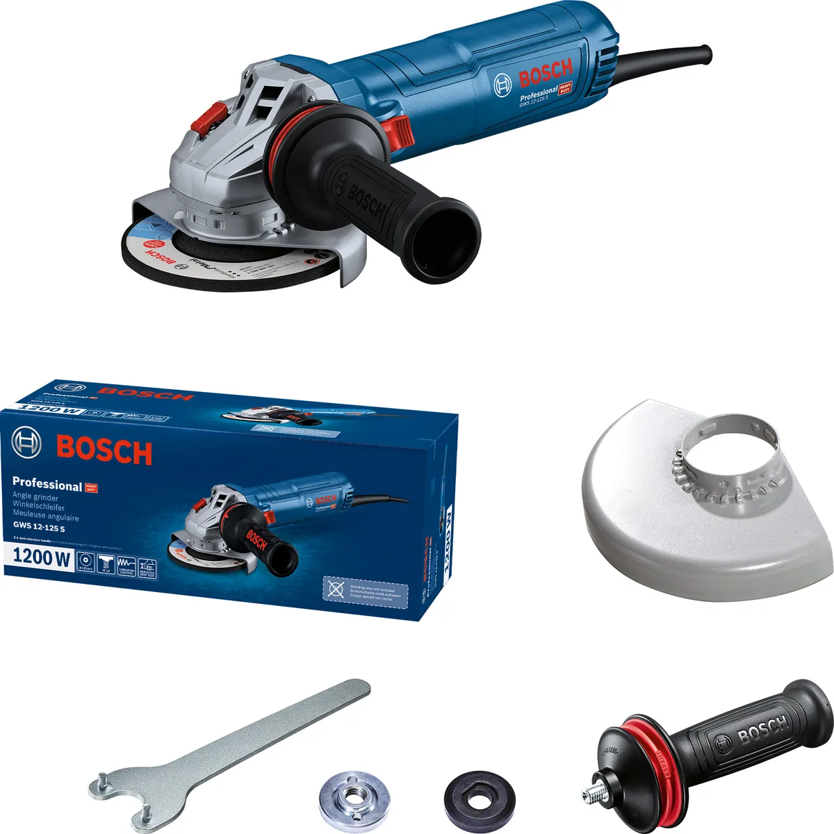 Кутова шліфувальна машина Bosch Professional GWS 12-125 S, 125 мм, 1200 Вт, 11000 об/хв, вага 2.8 кг.