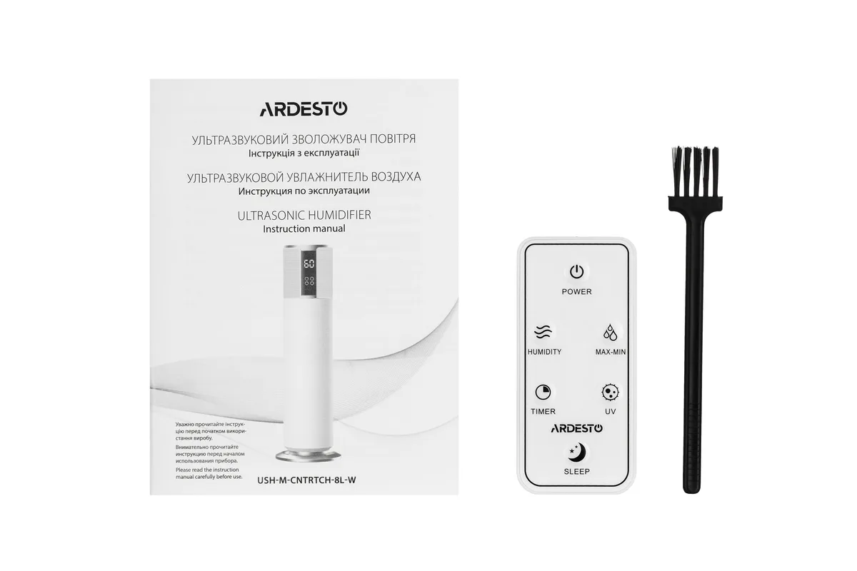 Зволожувач повітря ARDESTO ультразвуковий, 50 м2, 8 л, 300 мл/г, електронне управління, дистанційний пульт, верхня заливка води, д