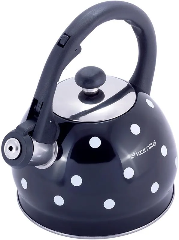 Чайник Kamille Polka Dot свистковый 2 л черный из нержавеющей стали