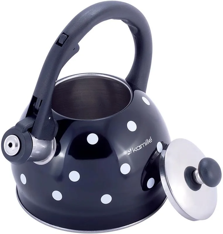Чайник Kamille Polka Dot свистковый 2 л черный из нержавеющей стали