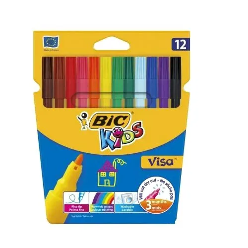 Фломастери BIC Visa 12 кольорів художні маркери для малювання та творчості