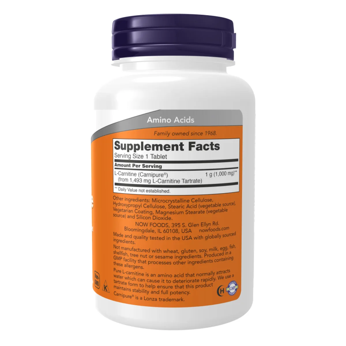L-Carnitine 1000mg NOW Foods вегетарианские таблетки 100 шт