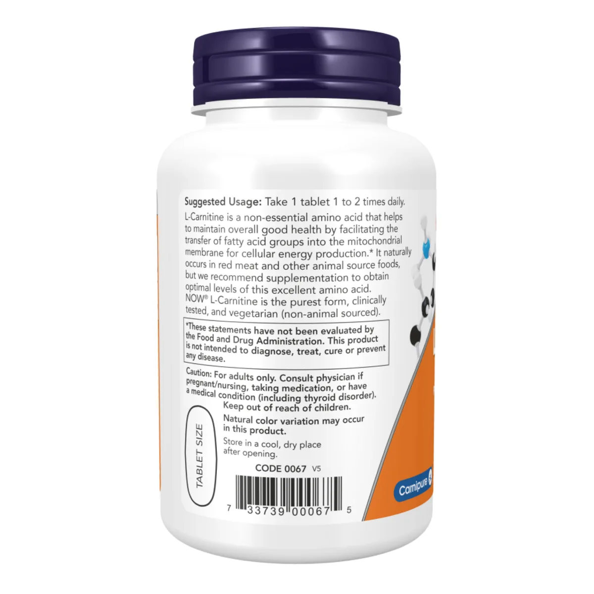 L-Carnitine 1000mg NOW Foods вегетарианские таблетки 100 шт