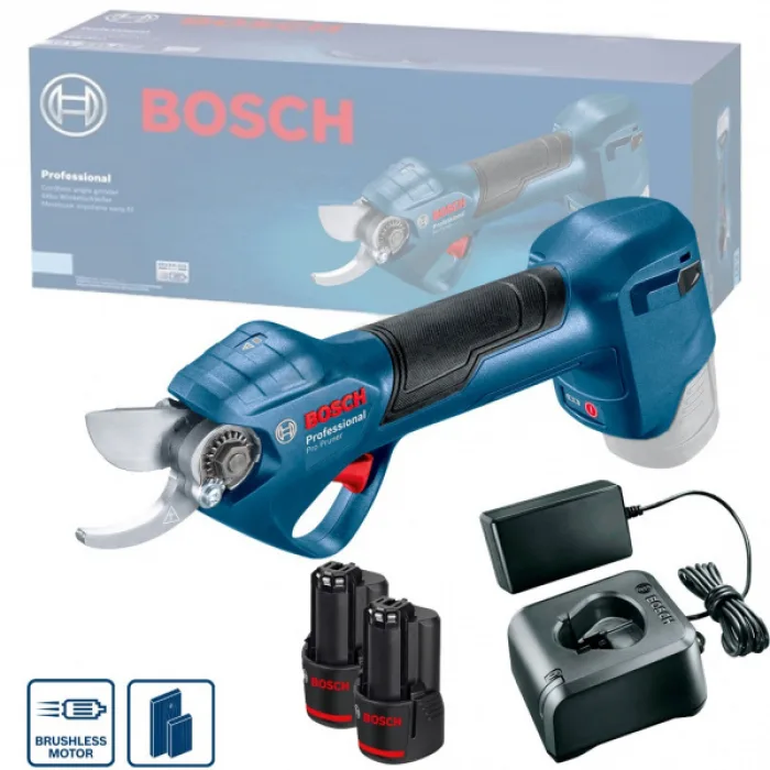 Акумуляторний секатор Bosch Professional, 12В, 2 батареї по 3А·год, діаметр різу 25мм, вага 1000г.