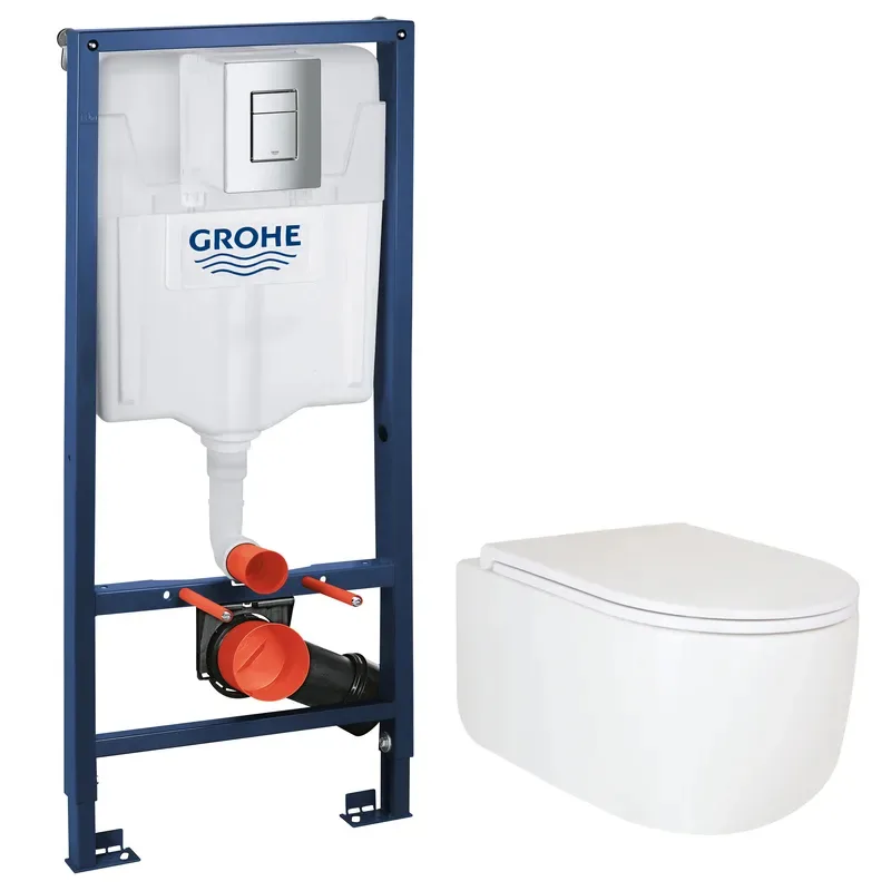 Унітаз Grohe підвісний з інсталяцією Rapid SL Білий 490х360х380 мм