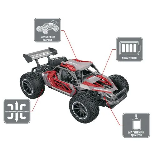 Радіокерована машинка Metal Crawler сіро-червоний 1:16 для дітей від 8 років на пульті керування.