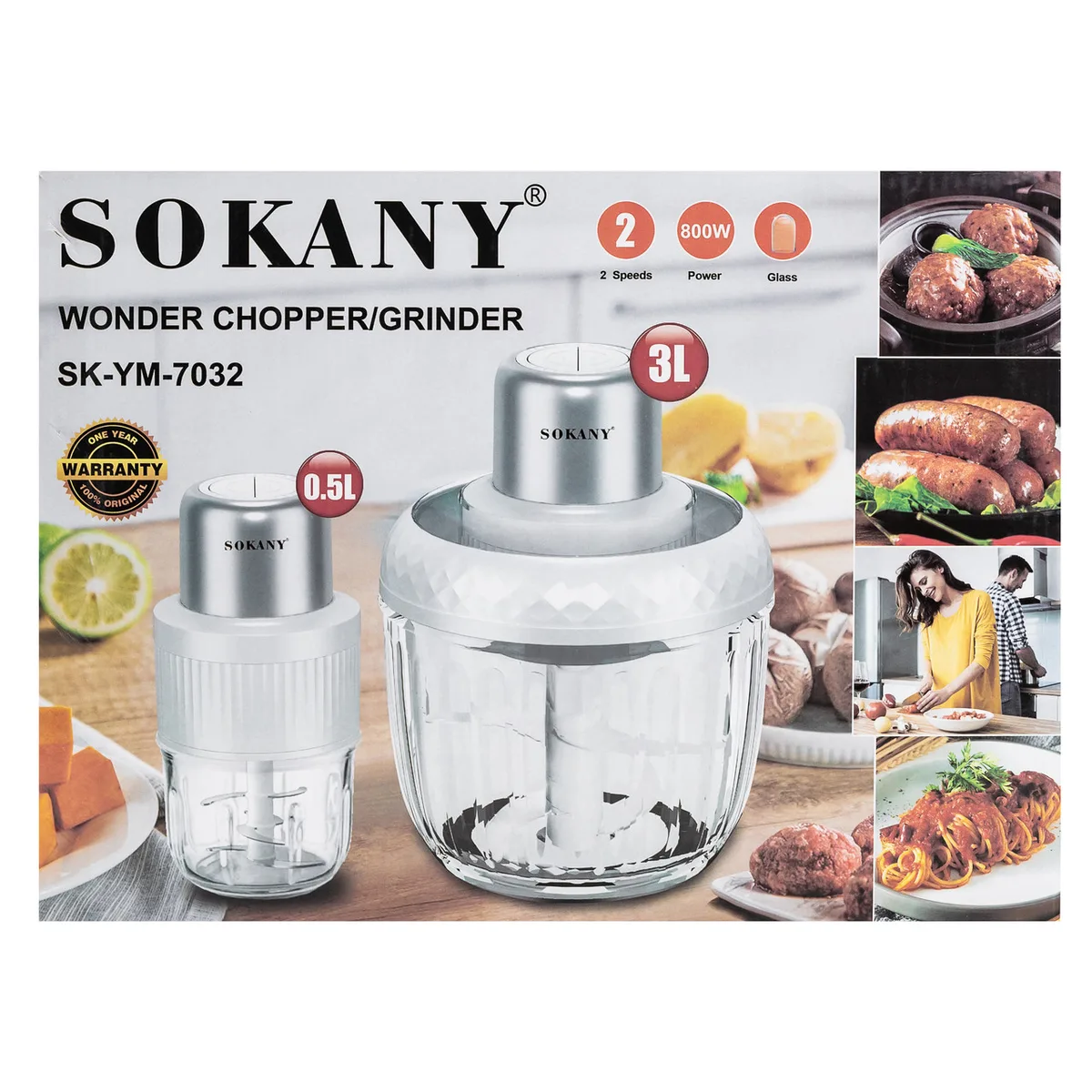 Чопер подрібнювач Sokany 2в1 800 Вт скло 0,5 1,5 л чорний