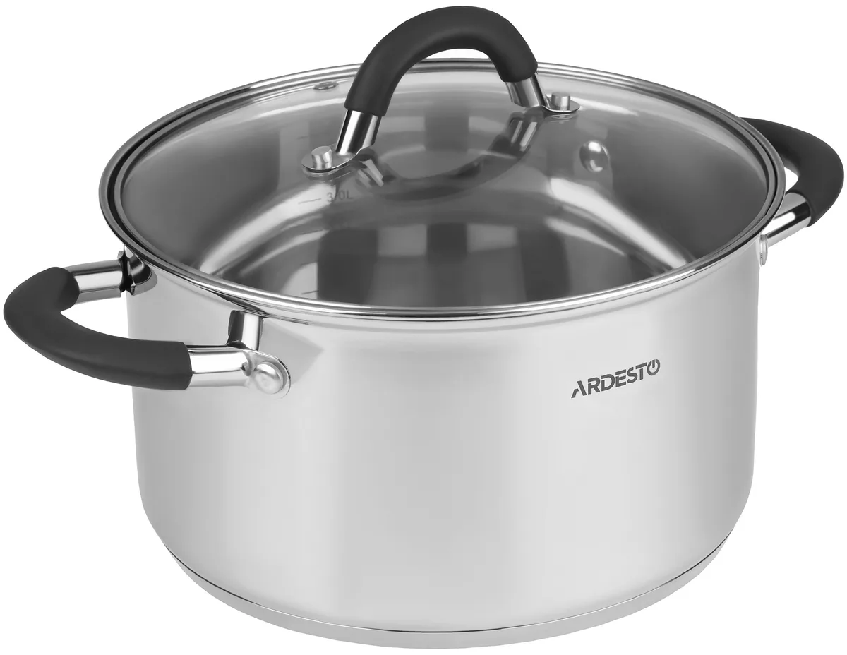 Каструля з прозорою кришкою ARDESTO Gemini Salerno, 4.4л, нержавіюча сталь, силіконові елементи.