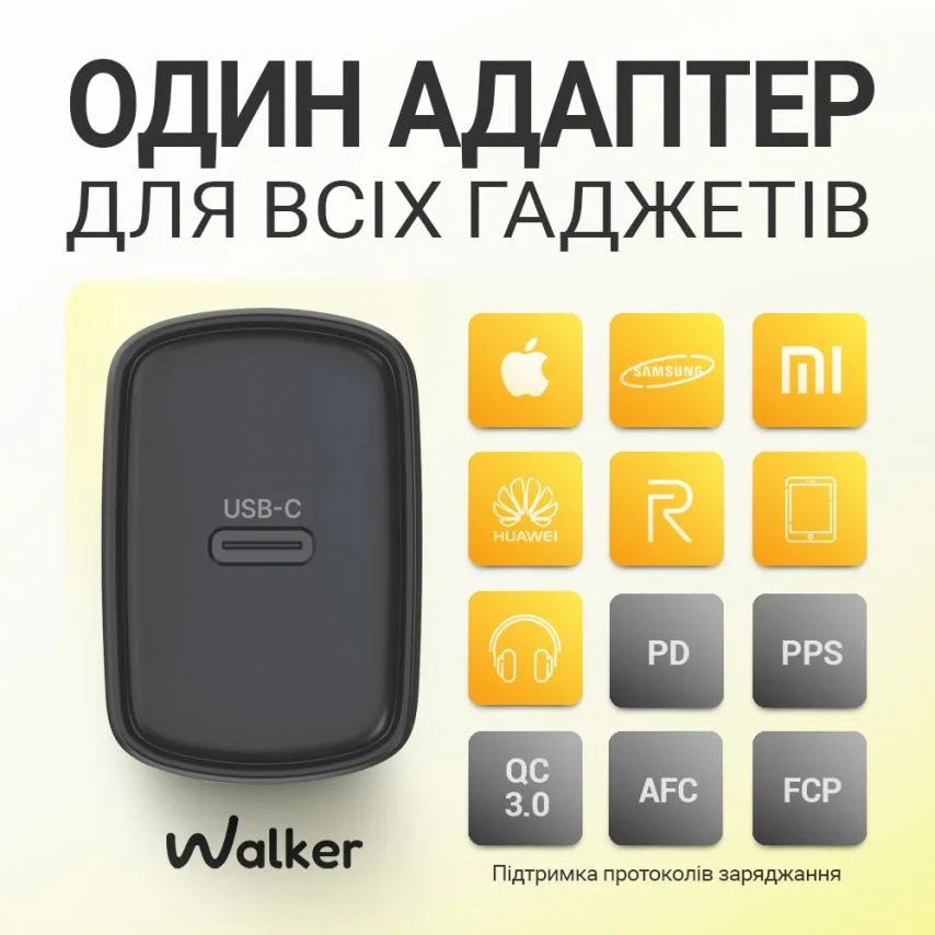 Мережевий зарядний пристрій 25W USB-C адаптер з кабелем 1м чорний