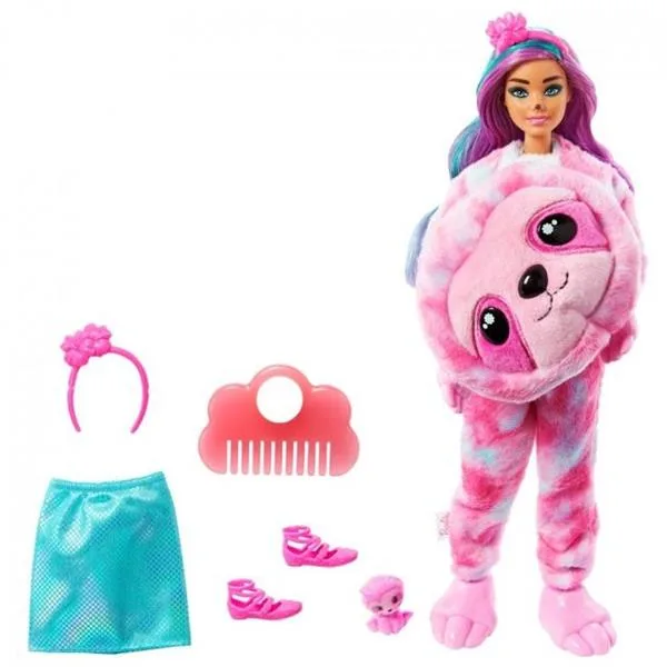 Лялька Barbie 29 см різнокольорова з лінивцем 10 сюрпризів