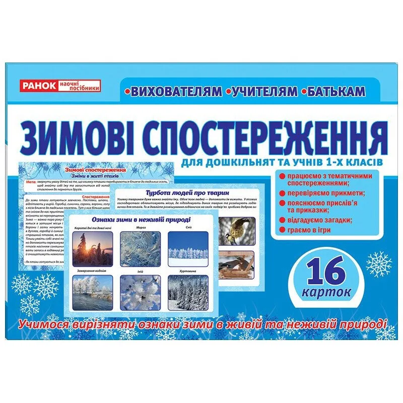 Дидактический материал Зимние наблюдения 16 карточек 30х20,5 см комбинированный разные цвета