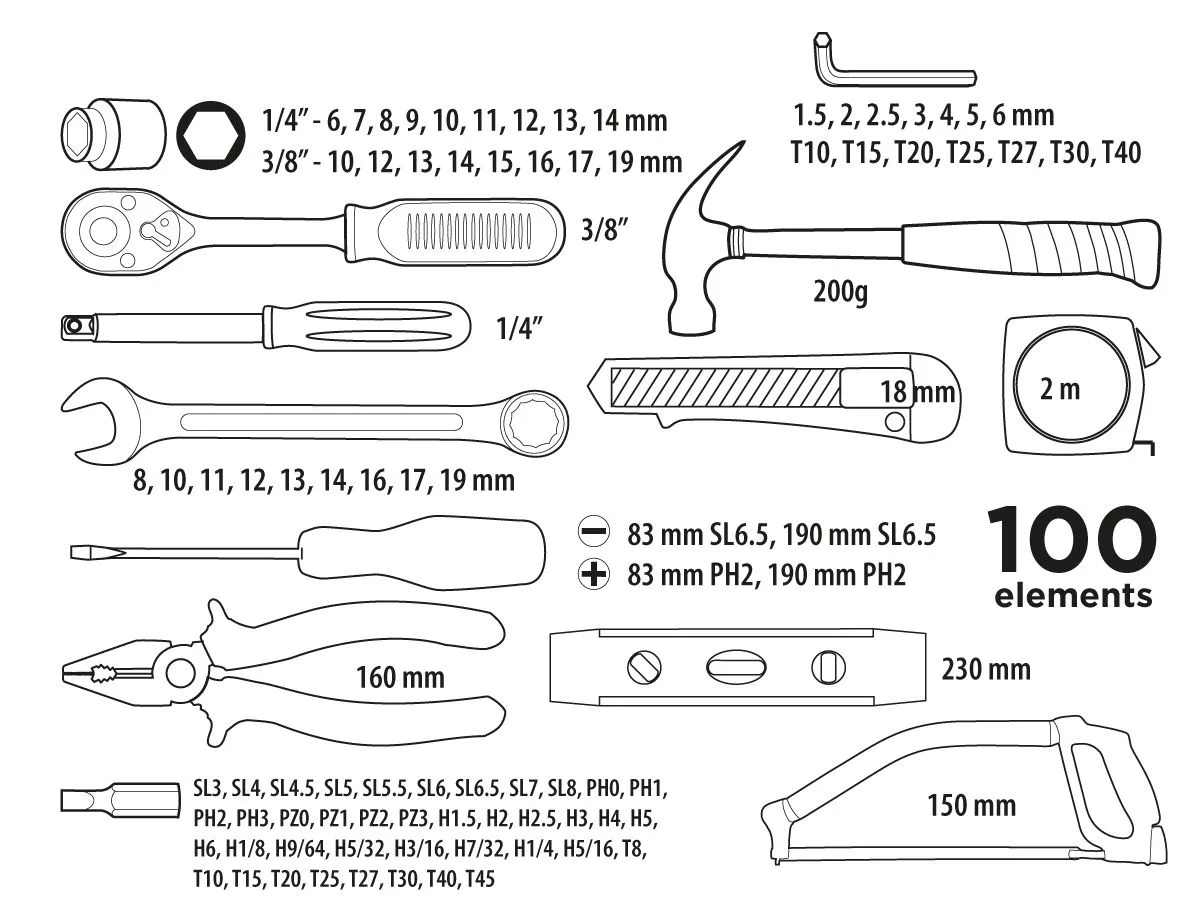 Набір інструментів Top Tools, 1/4", 3/8", універсальний, 100шт