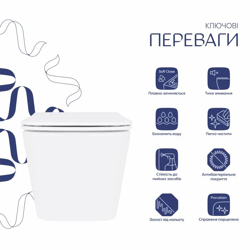 Унитаз подвесной Qtap Crow Rimless безободковый 485x340x330 мм керамика белый