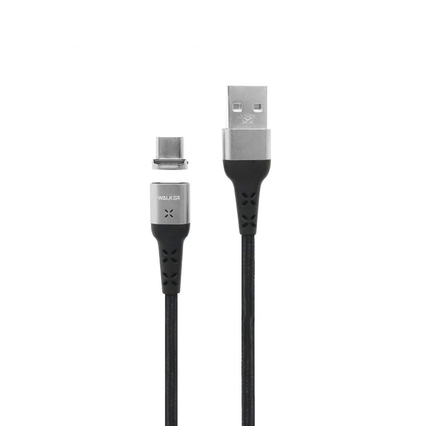 Кабель USB Walker тканинний 1м чорний Type-C Magnetic