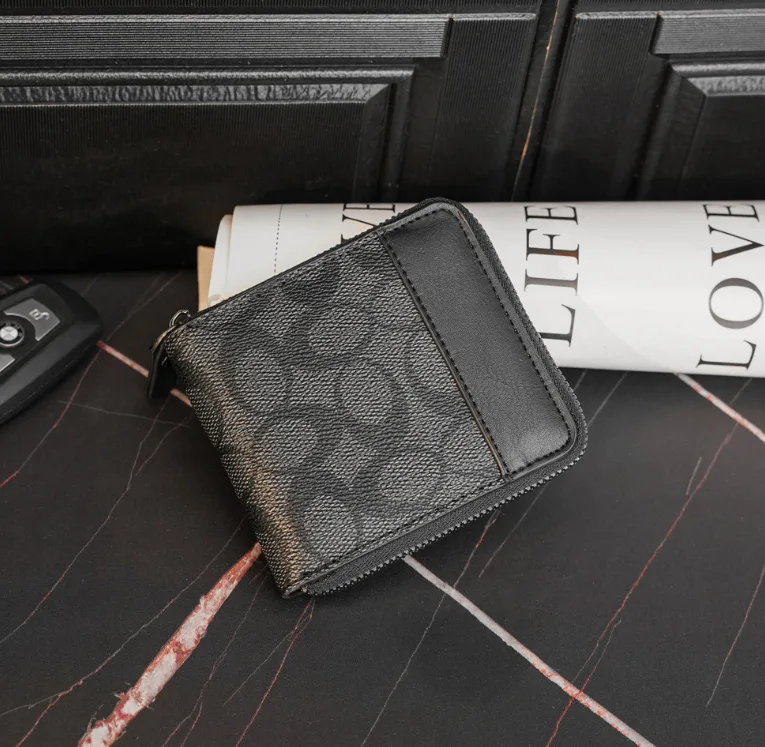 Чоловічий гаманець портмоне Coach екошкіра 11х11 см чорний