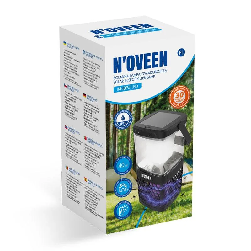 Ліхтар ловушка для комах Noveen LED 102х102х206 мм ABS чорний на сонячній батареї