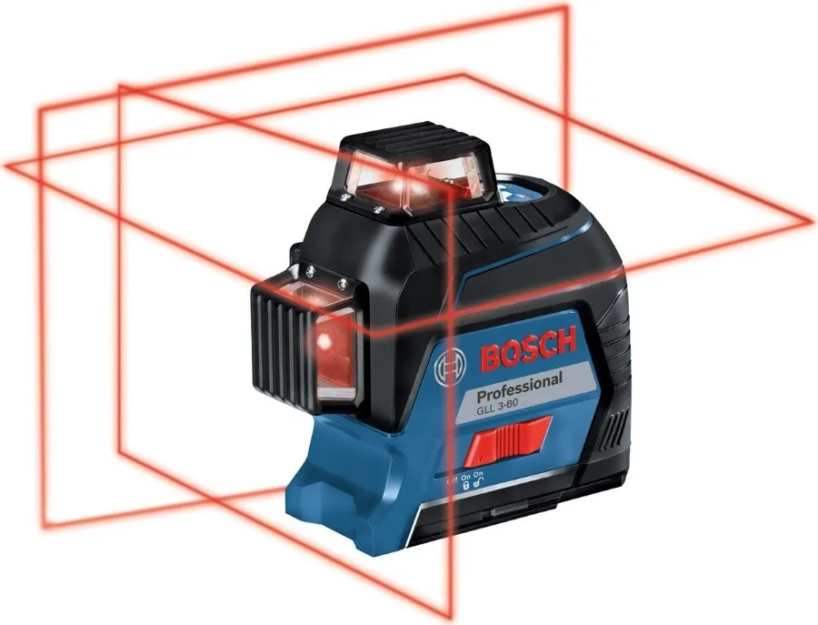 Лазерний нивелір Bosch Professional GLL 3-80 до 30м ±0.3мм/м червоний промінь з приймачем на 120м, вага 0.82кг.