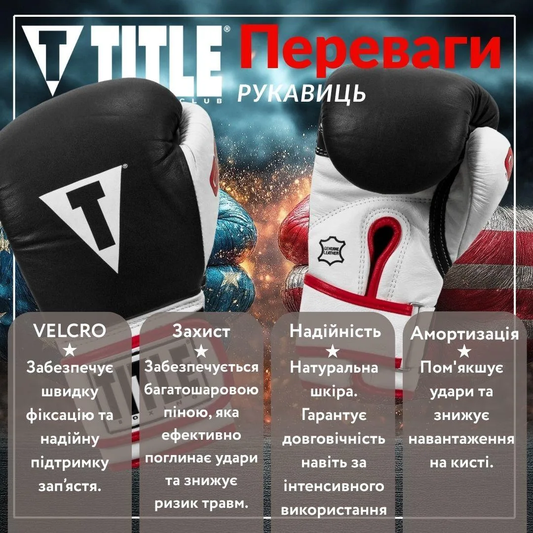 Боксерські рукавиці TITLE натуральна шкіра 12 oz чорні