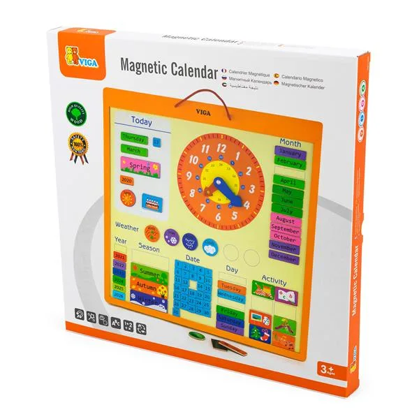 Magnetic Calendar Viga Toys Wood 46x46 cm Multicolor with Clock