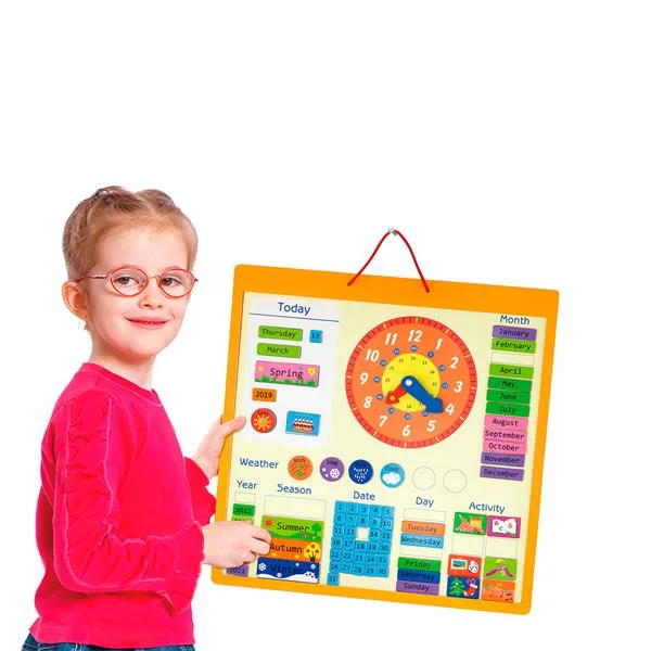 Magnetic Calendar Viga Toys Wood 46x46 cm Multicolor with Clock