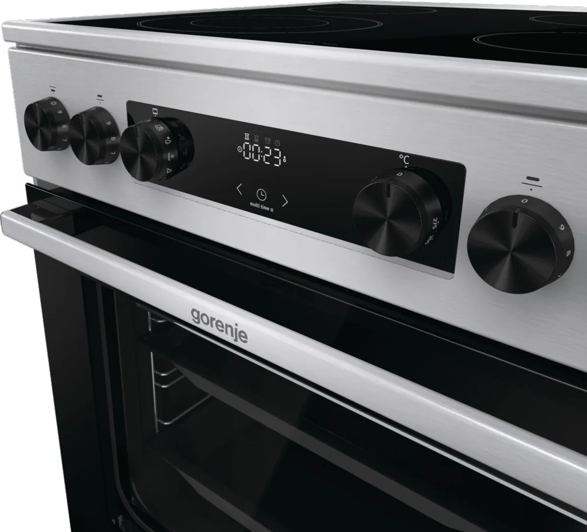 Електрична склокерамічна плита Gorenje, 71 л, 60x60 см, з дисплеєм та програматором, нержавіюча сталь.