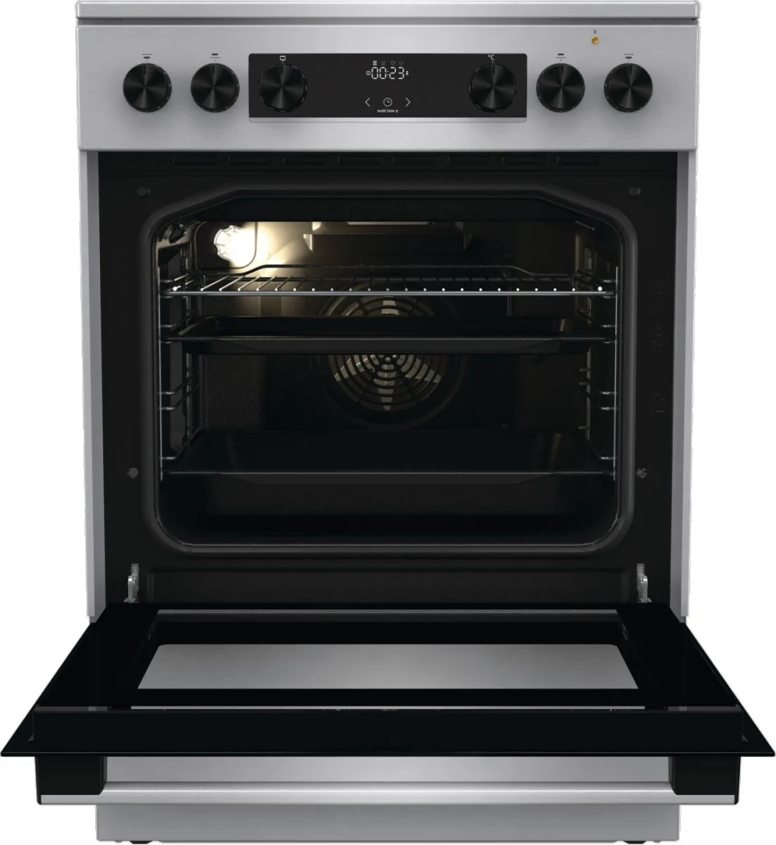 Електрична склокерамічна плита Gorenje, 71 л, 60x60 см, з дисплеєм та програматором, нержавіюча сталь.