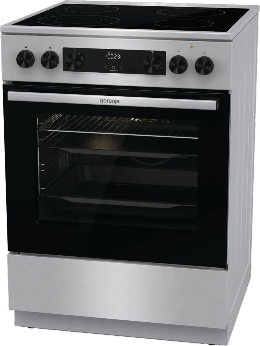 Електрична склокерамічна плита Gorenje, 71 л, 60x60 см, з дисплеєм та програматором, нержавіюча сталь.