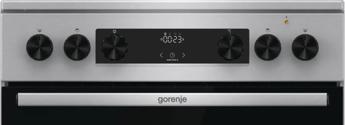 Електрична склокерамічна плита Gorenje, 71 л, 60x60 см, з дисплеєм та програматором, нержавіюча сталь.