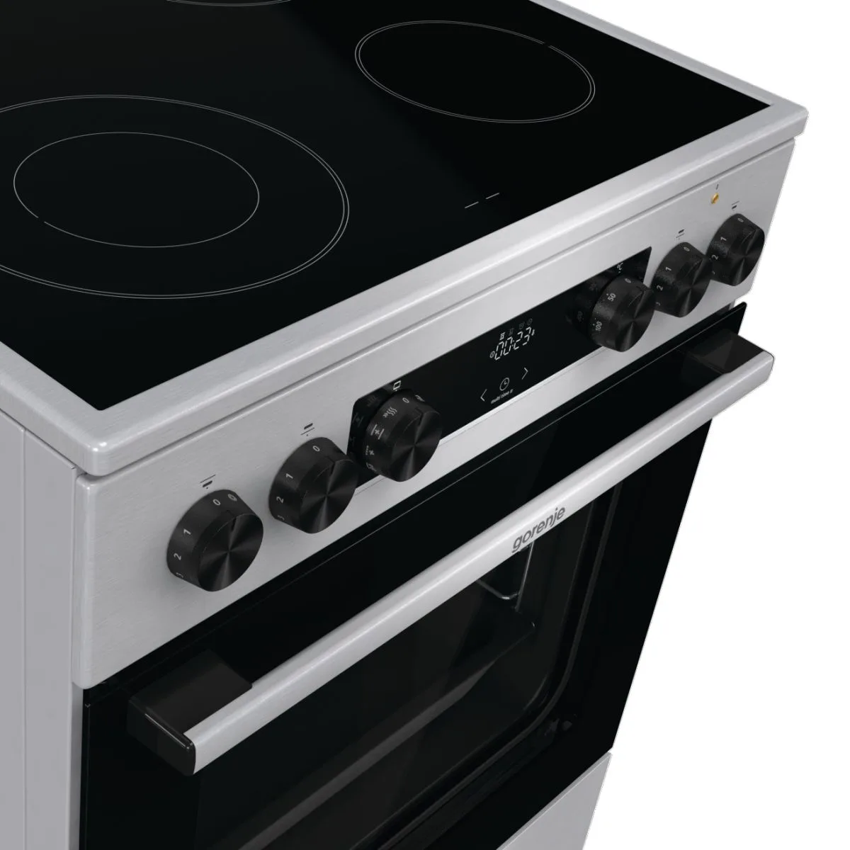 Електрична склокерамічна плита Gorenje, 71 л, 60x60 см, з дисплеєм та програматором, нержавіюча сталь.