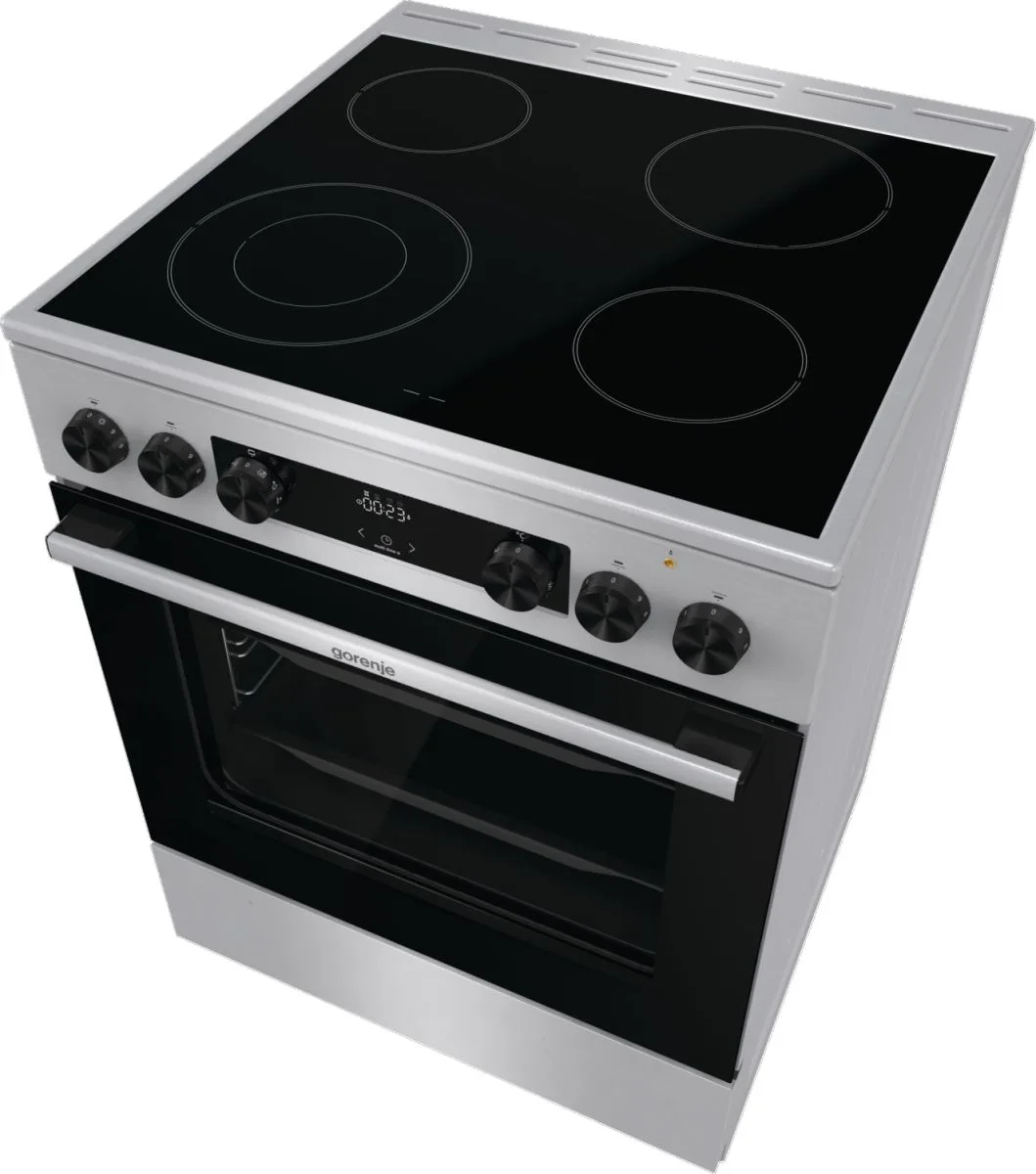 Електрична склокерамічна плита Gorenje, 71 л, 60x60 см, з дисплеєм та програматором, нержавіюча сталь.