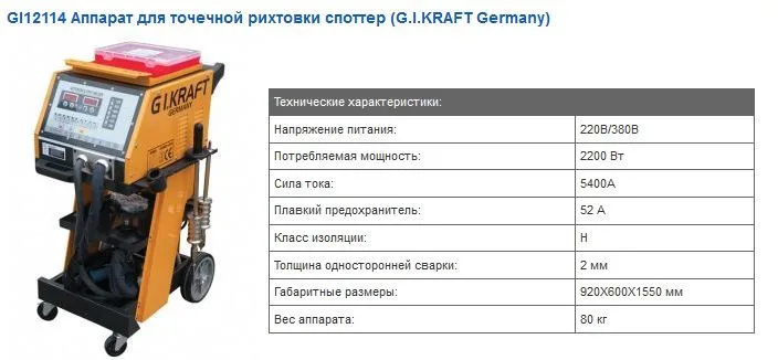 Споттер для кузовного ремонта GIKRAFT 380V 5200A стационарный металл 80мм 80 кг