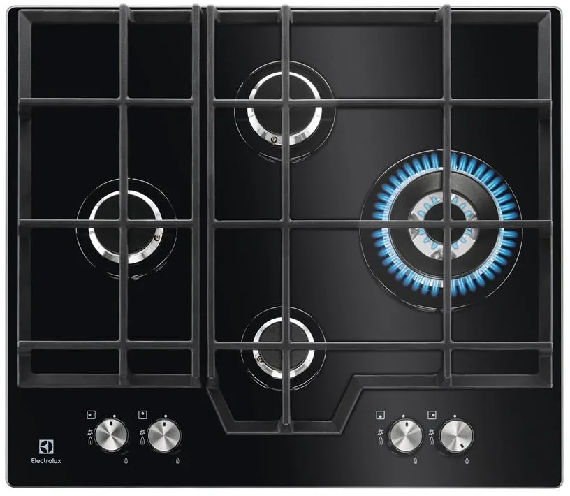 Варильна поверхня газова Electrolux на склі 60см чавун чорний для приготування їжі конфорка 4 шт