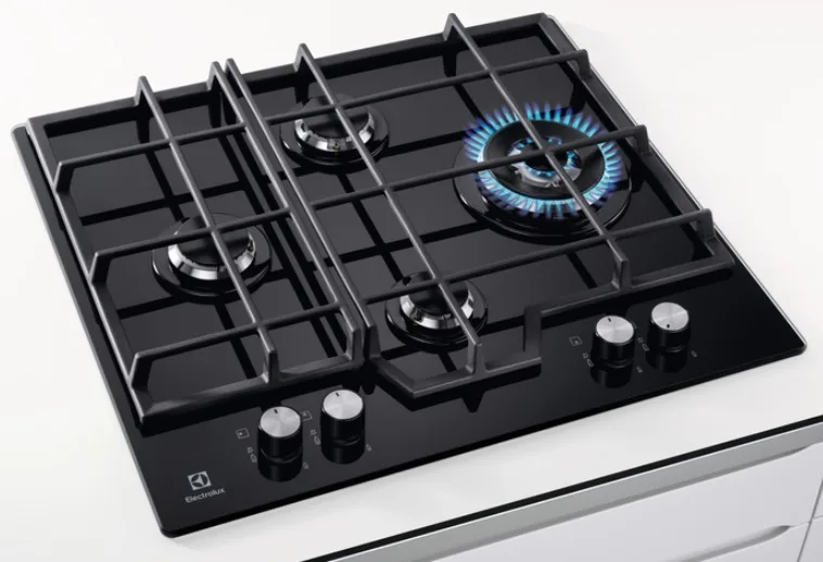 Варильна поверхня газова Electrolux на склі 60см чавун чорний для приготування їжі конфорка 4 шт