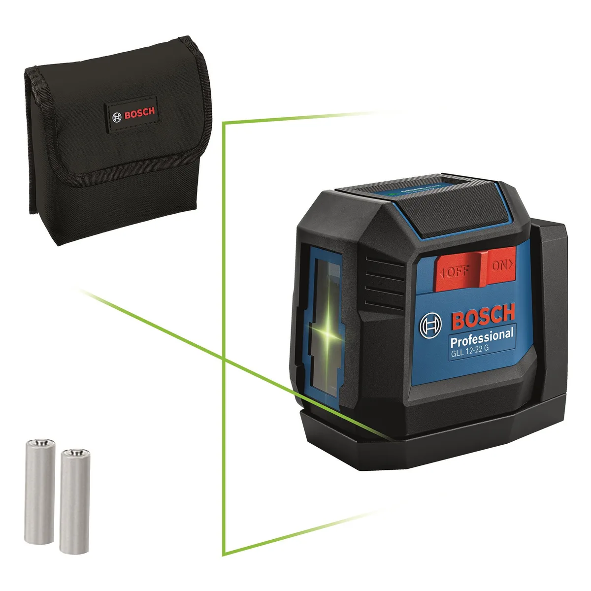 Лазерный уровень Bosch Professional GLL 12-22 G до 12м, точность 03мм/м, зеленый лазер, в комплекте чехол, вес 035кг