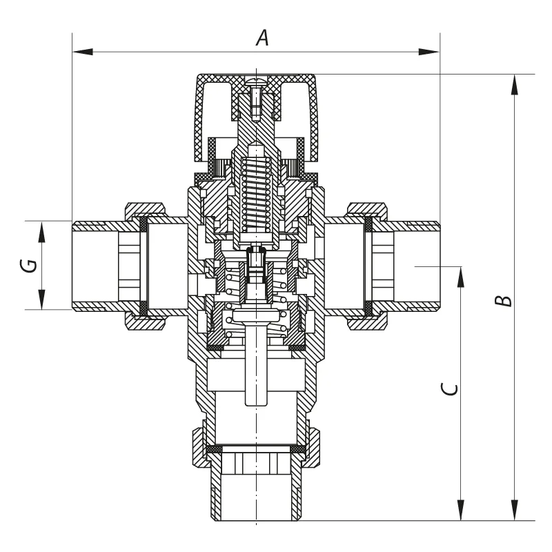 Клапан змішувальний термостатичний KOER KR.1258 1" латунь 10-85°C 120х145 мм сталевий
