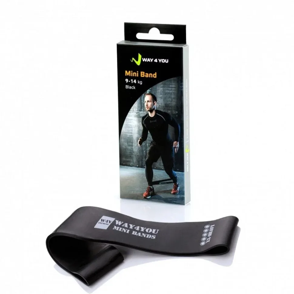 Еспандер для ніг Way4you Mini Bands 9-14 кг латекс чорний 31x5 см