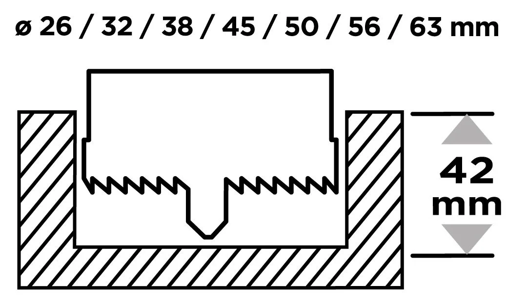 Коронки для дерева GRAPHITE 26-63х50мм, набор из 7 штук