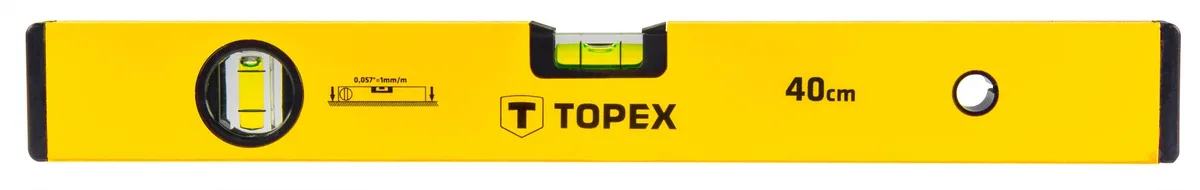 Рівень алюмінієвий TOPEX 40см 2 бульбашки для вимірювання нерівностей точність +/-1 мм/м