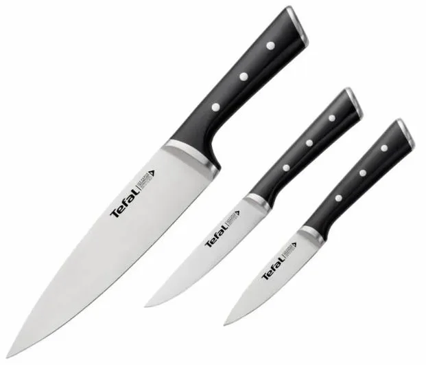 Набор кухонных ножей Tefal Ice Force, 3 шт. из нержавеющей стали, пластиковые ручки, черный цвет.