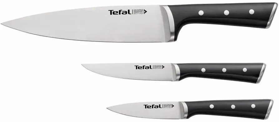 Набор кухонных ножей Tefal Ice Force, 3 шт. из нержавеющей стали, пластиковые ручки, черный цвет.