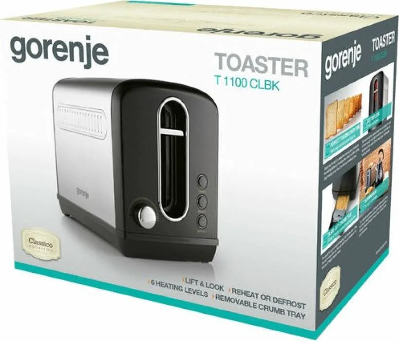 Тостер Gorenje, 950 Вт, функція розморожування, автоматичне вимкнення, пластик + метал, чорний.