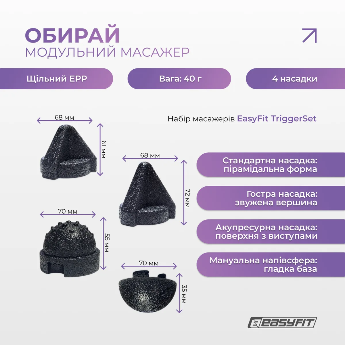 Набір масажерів EasyFit EPP 4 шт 35х70 55х70 61х68 72х68 мм