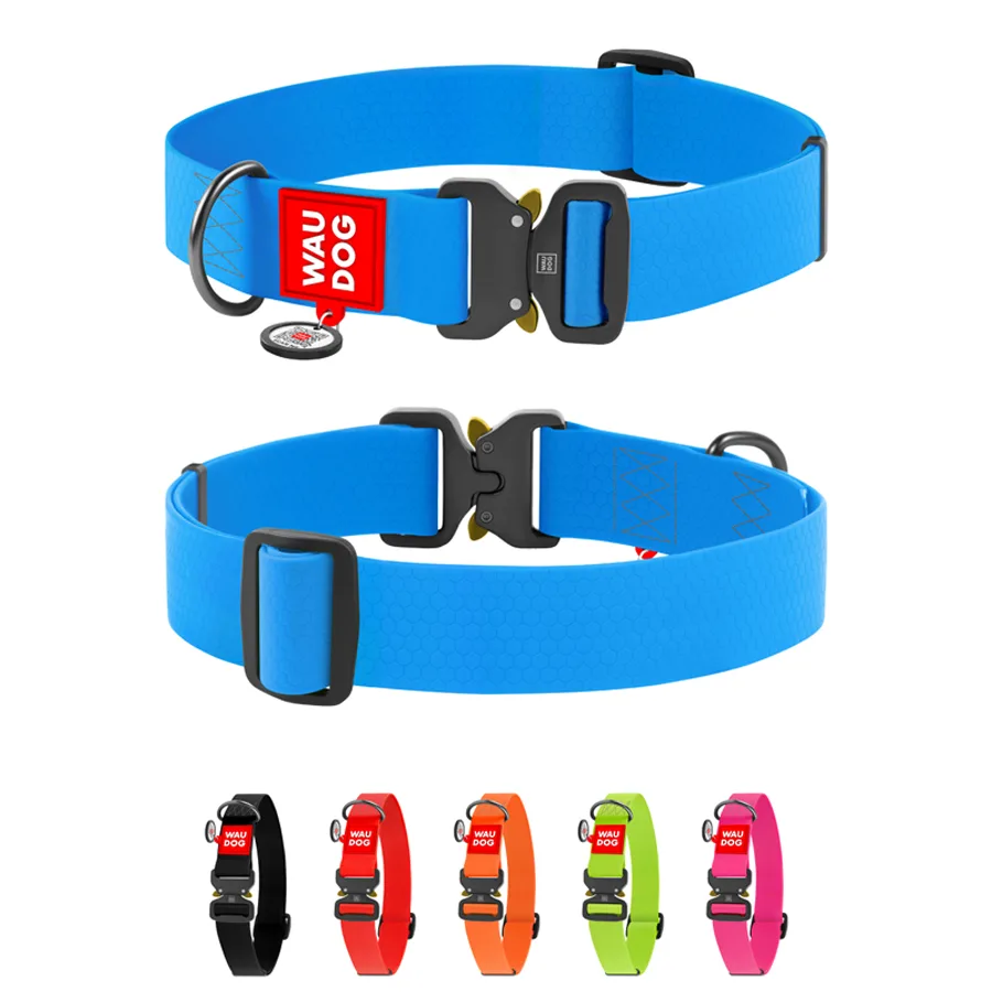 Нашийник WAUDOG Waterproof 40 мм металева пряжка 46-70 см Collartex блакитний