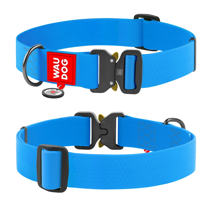 Нашийник WAUDOG Waterproof 40 мм металева пряжка 46-70 см Collartex блакитний