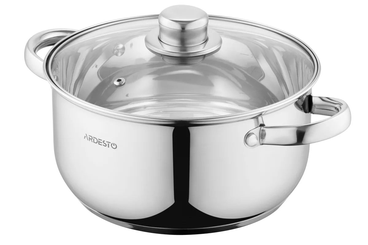 Каструля з прозорою кришкою ARDESTO Gemini Gourmet Aosta, об'ємом 3.8 л, з нержавіючої сталі.