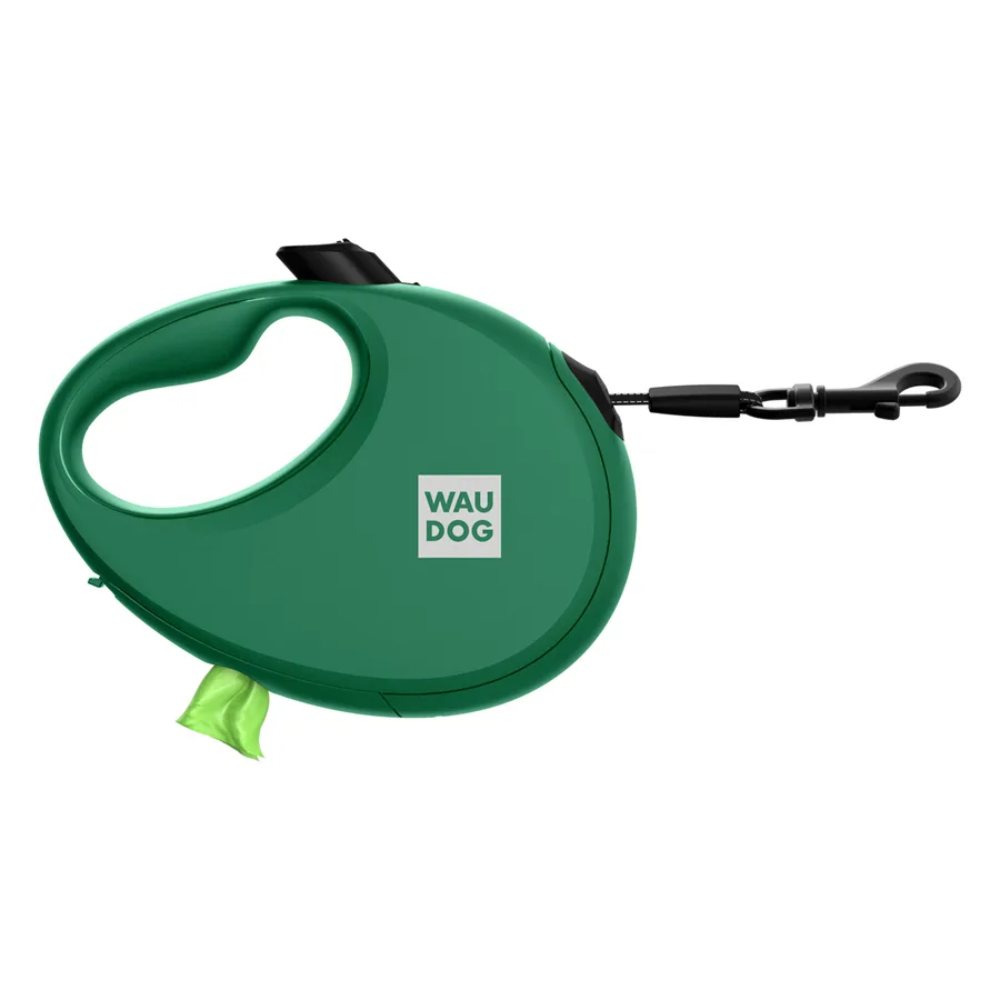 Повідець-рулетка WAUDOG R-leash L 500 см пластик зелений з контейнером для пакетів